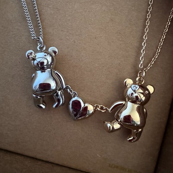 NWT COACH Teddy Bear Heart Friendship Necklace Duo Set CY112 $148 - Picture 2 of 5
